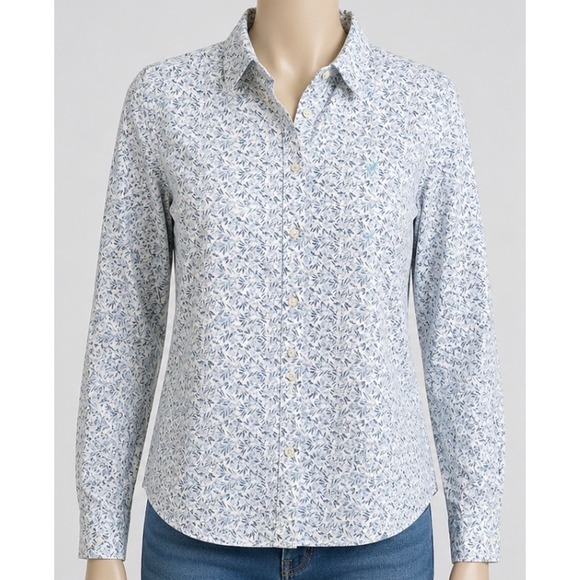Nautica Tops - Nautica Womens Large Blue White Floral Leaf Print Button Down Shirt Classic Fit